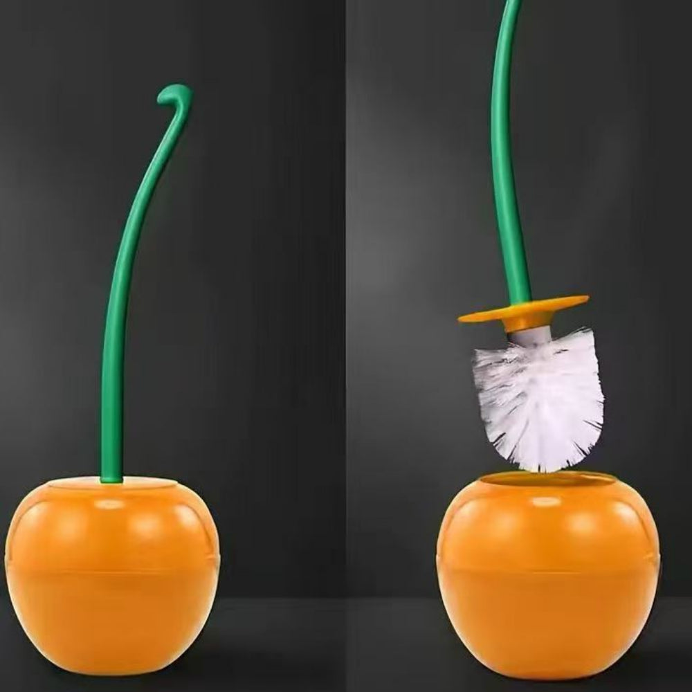 Cherry Toilet Brush Set - Creative, Rust-Resistant with Holder & Long Handle for Deep Cleaning & Bathroom Decor