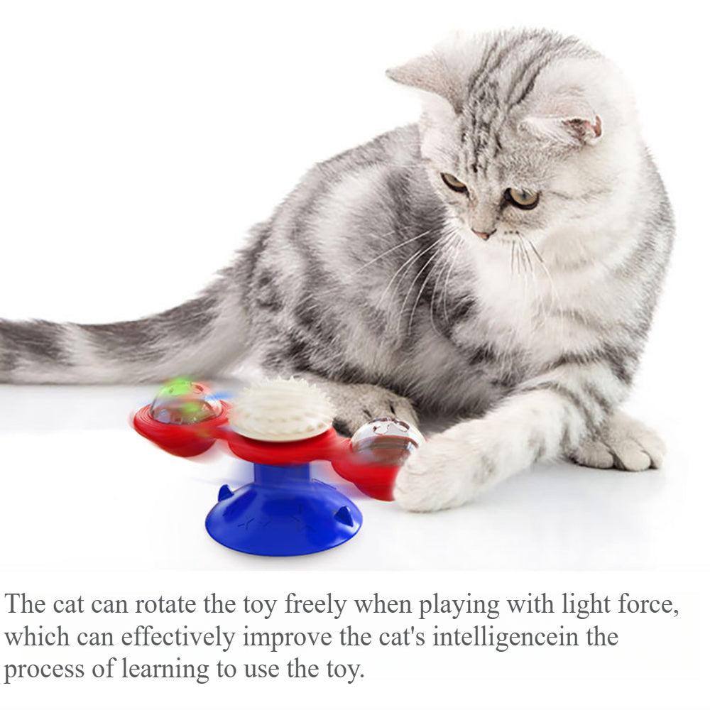 Interactive Windmill Cat Toy with Suction Cup - Rotating Catnip & Light-Up Ball for Dental Health & Mental Stimulation