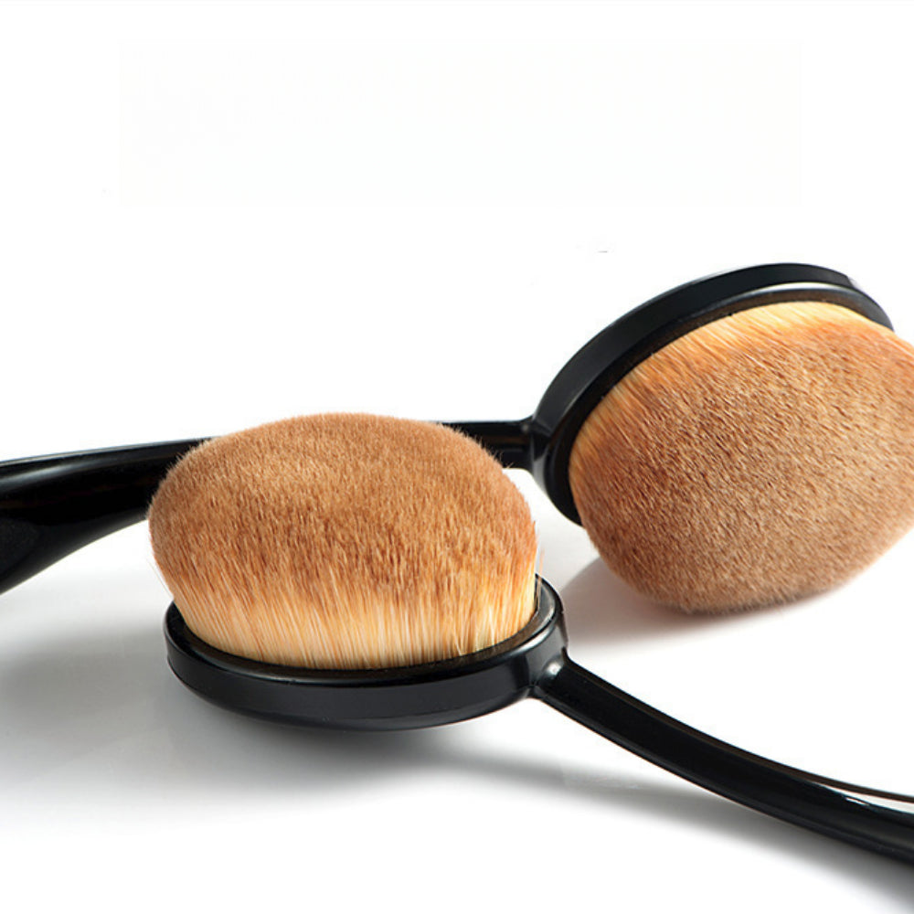 2-Piece Luxury Oval Makeup Brush Set - Professional Grade Powder & Liquid Foundation Brush for Seamless Blending & Contouring