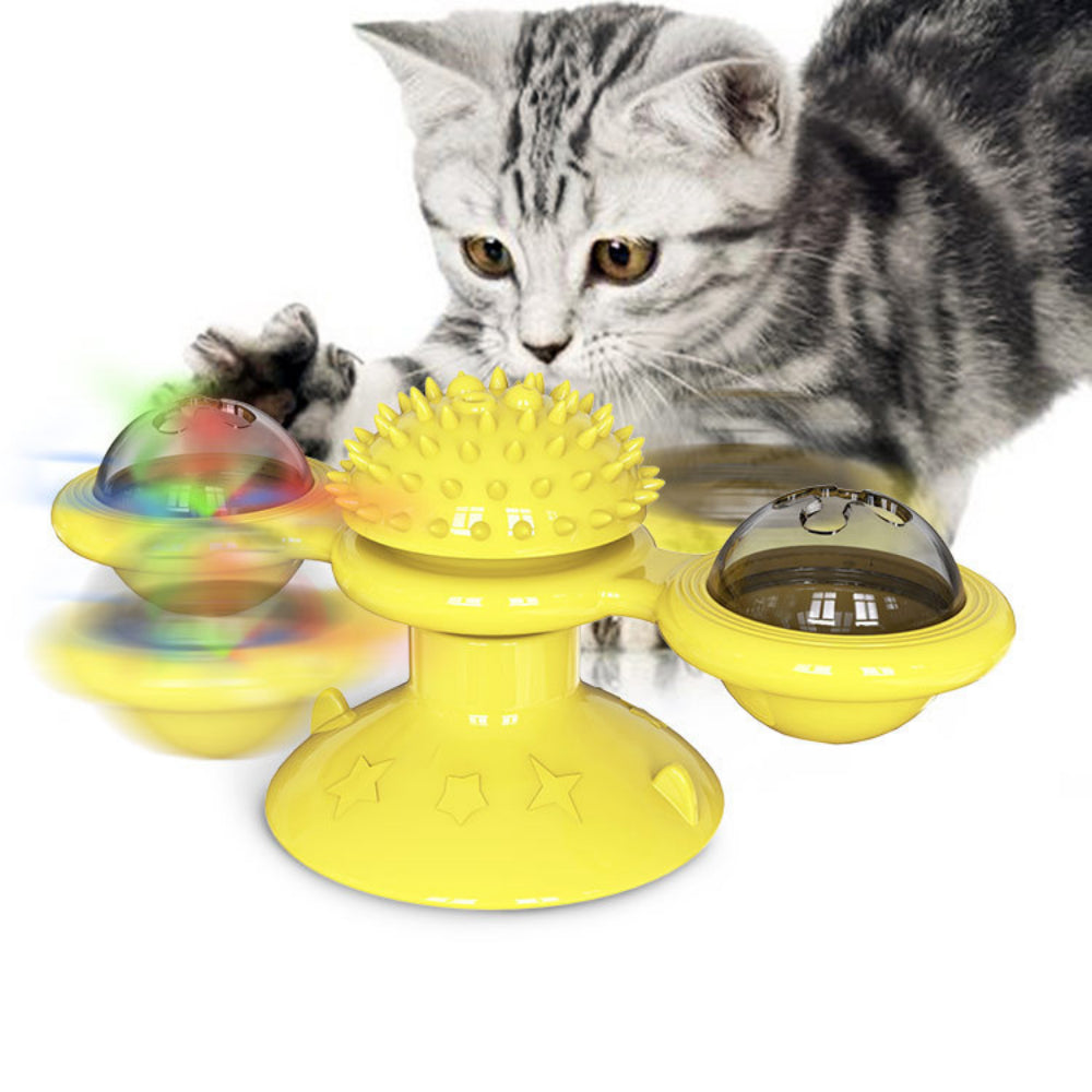 Interactive Windmill Cat Toy with Suction Cup - Rotating Catnip & Light-Up Ball for Dental Health & Mental Stimulation