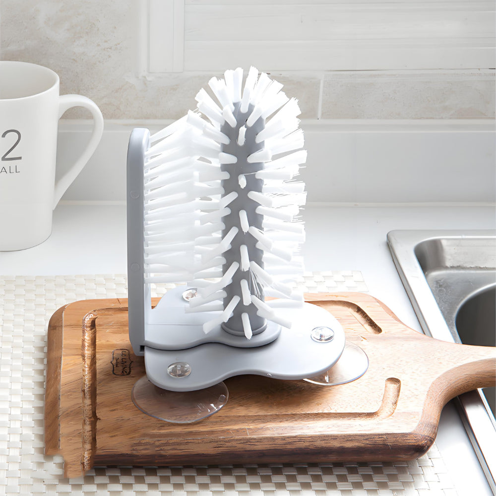 2-in-1 Suction Cup Scrubber Brush - Glass/Mug Cleaner for Bottles, Wine Glasses & Kitchenware with Ergonomic Handle