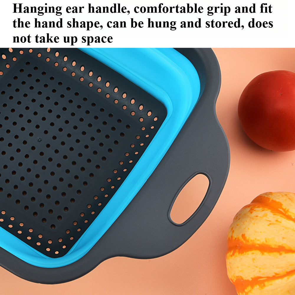 Foldable Silicone Colander Set (2-Size) - Square Kitchen Strainer for Pasta, Fruits & Vegetables