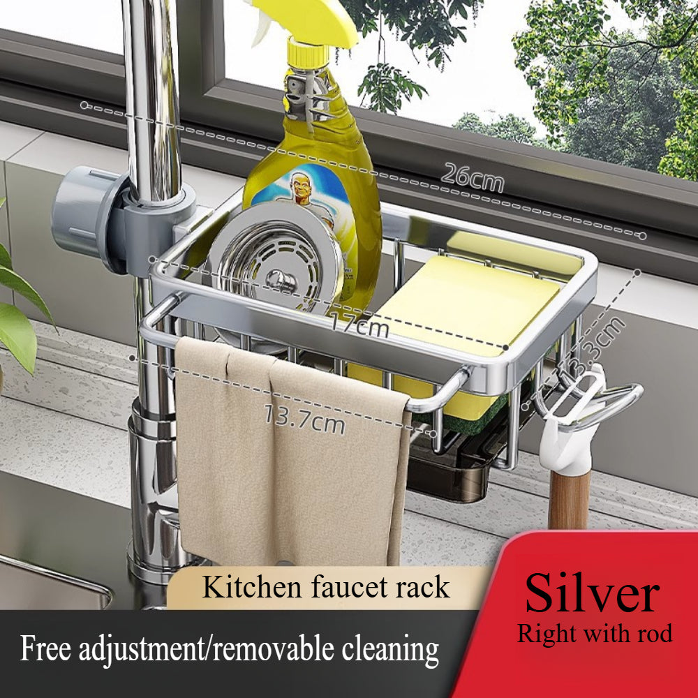 Adjustable Kitchen Sink Faucet Organizer – Sponge & Soap Holder with Detachable Design