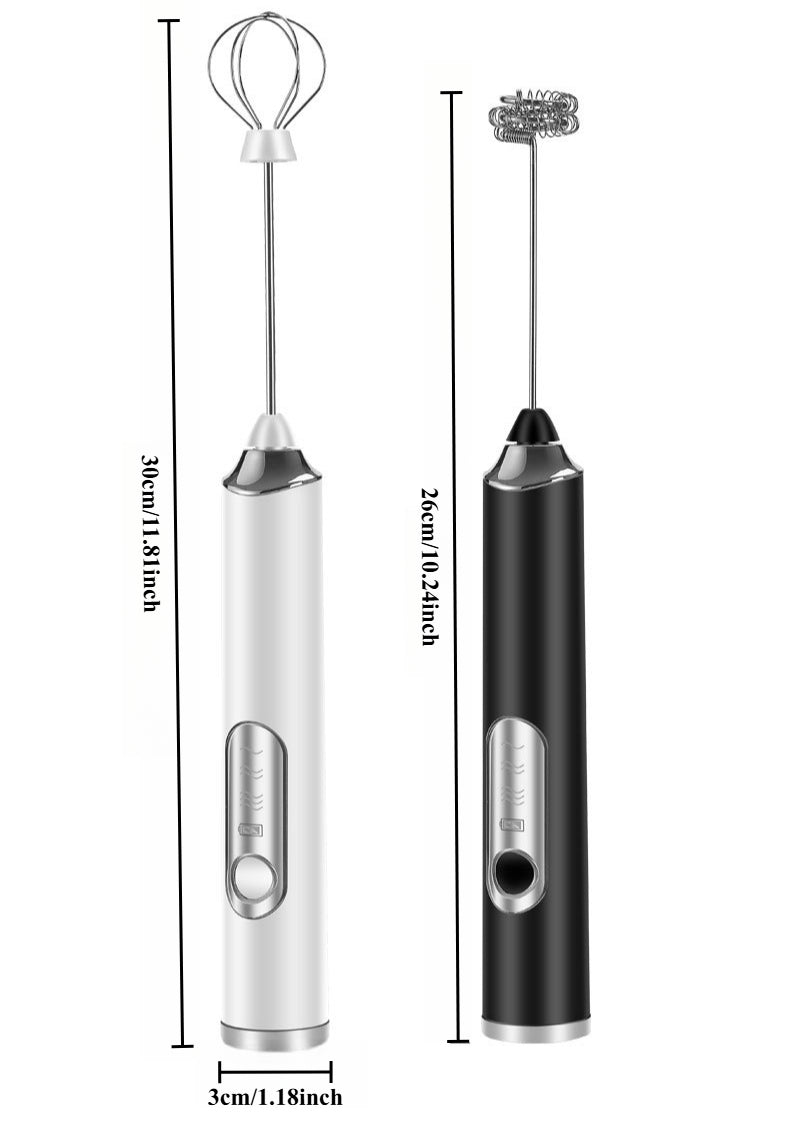 Milk Frother Electric - 3-Speed Adjustable Coffee Whisk with 2 Stainless Steel Attachments (Rechargeable)
