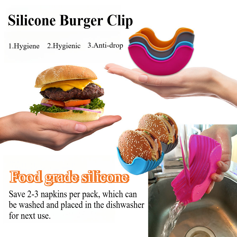 4-Pack Retractable Burger Holders - Reusable Sandwich Bun Clips for Perfectly Assembled Burgers