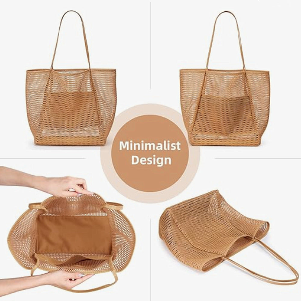 Stylish Foldable Mesh Tote Bag – Perfect for Beach, Picnic & Everyday Use