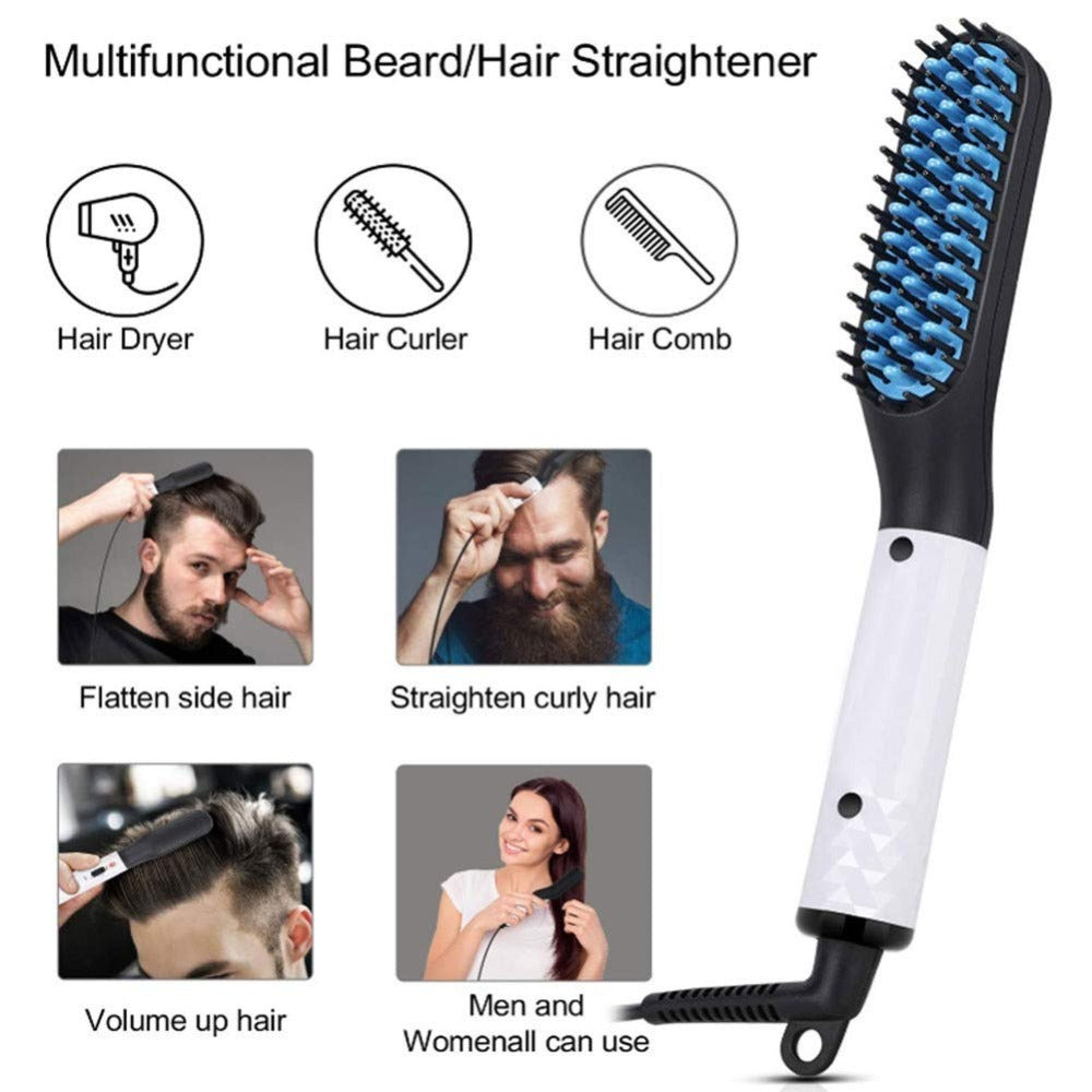 2-in-1 Electric Hair Straightener & Curling Brush – Dual Voltage Fast Heating, Anti-Scald Design for Men & Women