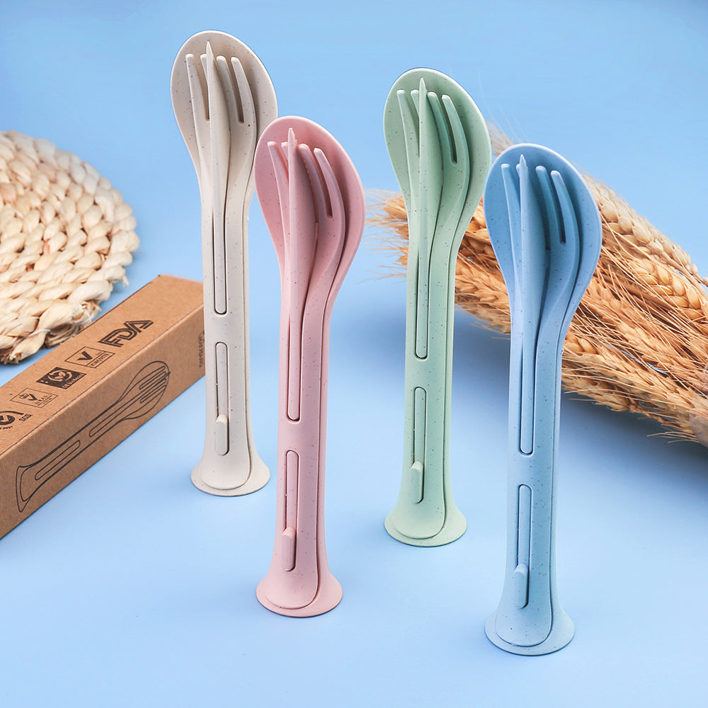 4-Pack Wheat Straw Utensil Sets - Reusable 3-in-1 Travel Cutlery Eco-Friendly, BPA-Free Flatware for Camping, Picnics & Kids (4 Colors)