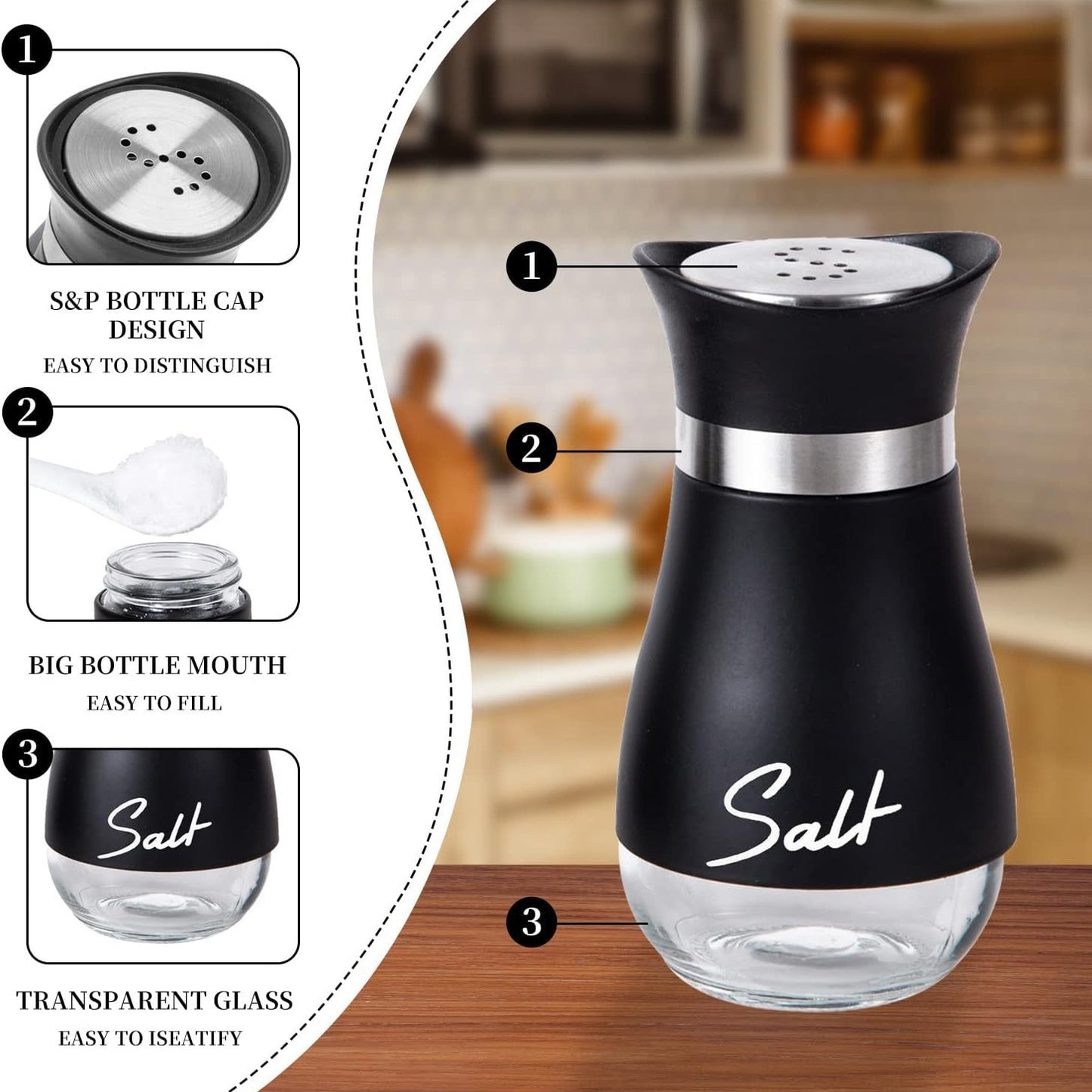 Stainless Steel Salt and Pepper Shakers Set – Premium Glass-Bottom Dispensers for Kitchen, BBQ, Camping & Table Use