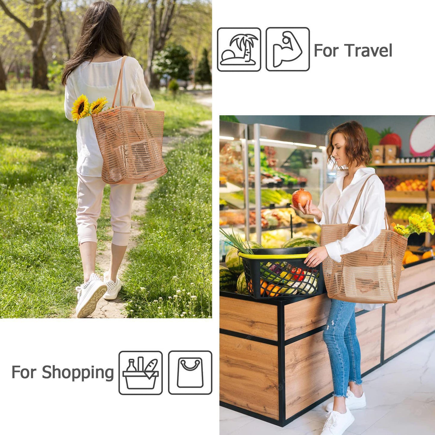 Stylish Foldable Mesh Tote Bag – Perfect for Beach, Picnic & Everyday Use
