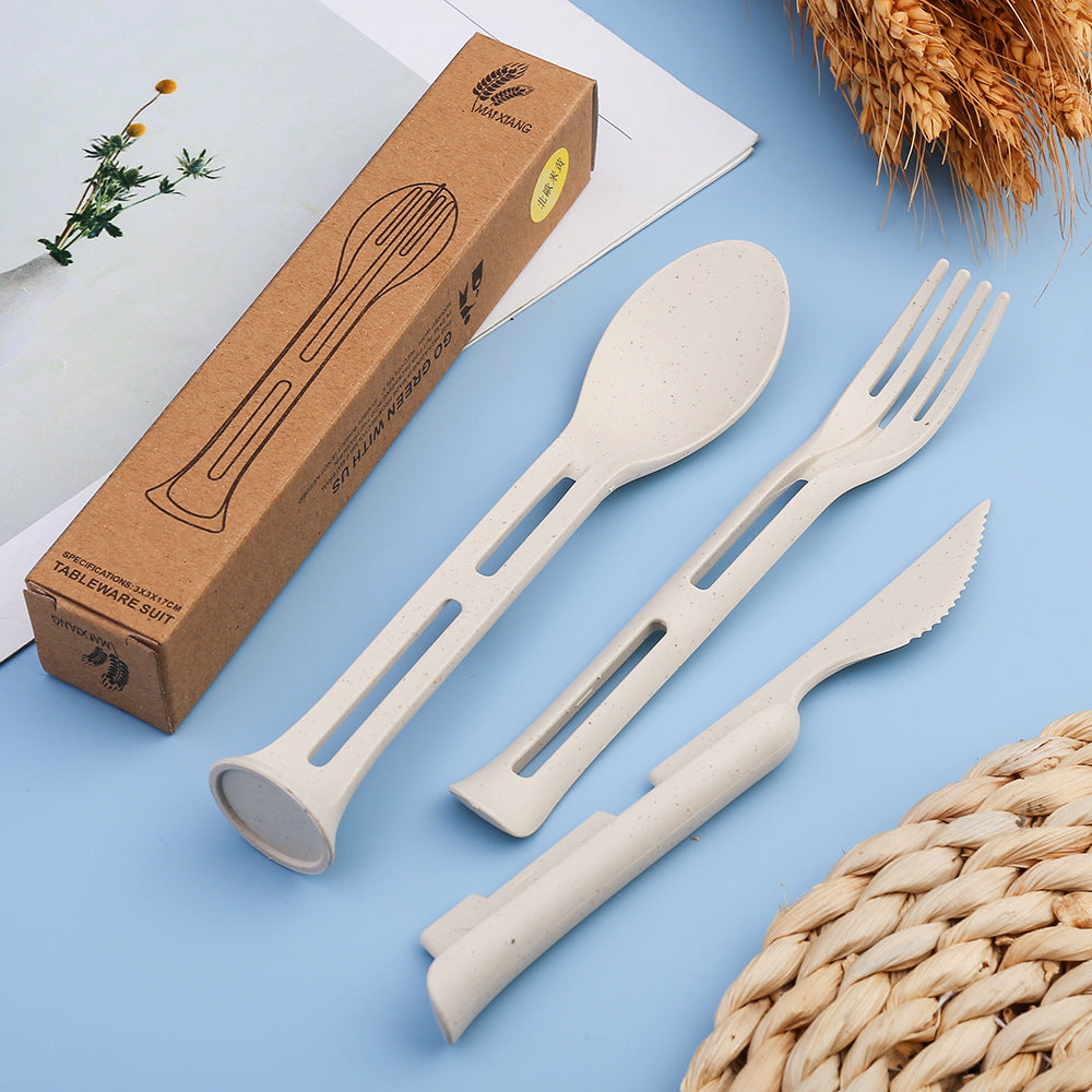 4-Pack Wheat Straw Utensil Sets - Reusable 3-in-1 Travel Cutlery Eco-Friendly, BPA-Free Flatware for Camping, Picnics & Kids (4 Colors)