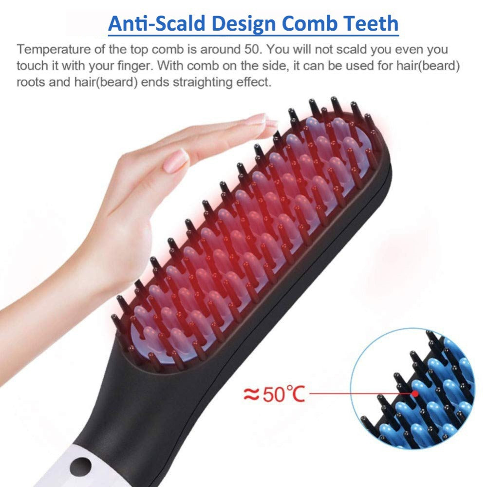 2-in-1 Electric Hair Straightener & Curling Brush – Dual Voltage Fast Heating, Anti-Scald Design for Men & Women
