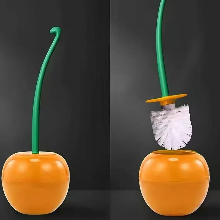 Cherry Toilet Brush Set - Creative, Rust-Resistant with Holder & Long Handle for Deep Cleaning & Bathroom Decor