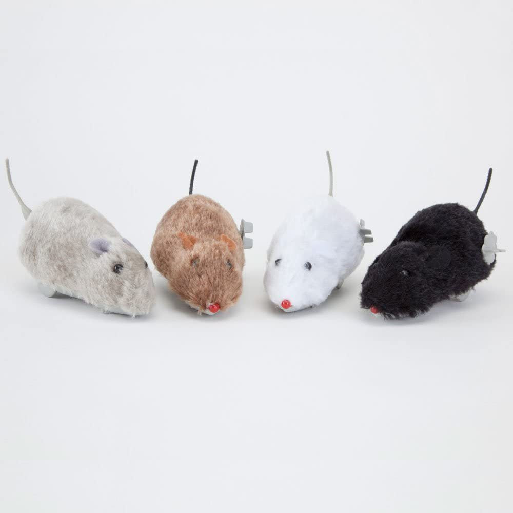 4-Pack Wind Up Mouse Cat Toys - Interactive Plush Mice with Clockwork Movement for Indoor Cats, Fun Chasing & Play