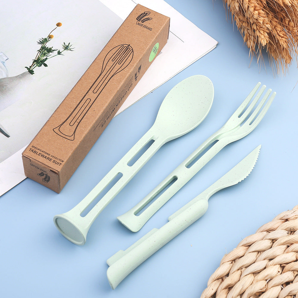 4-Pack Wheat Straw Utensil Sets - Reusable 3-in-1 Travel Cutlery Eco-Friendly, BPA-Free Flatware for Camping, Picnics & Kids (4 Colors)