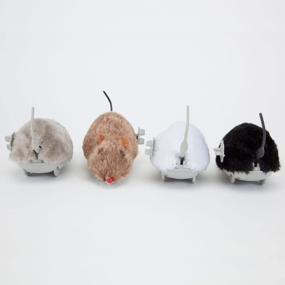 4-Pack Wind Up Mouse Cat Toys - Interactive Plush Mice with Clockwork Movement for Indoor Cats, Fun Chasing & Play