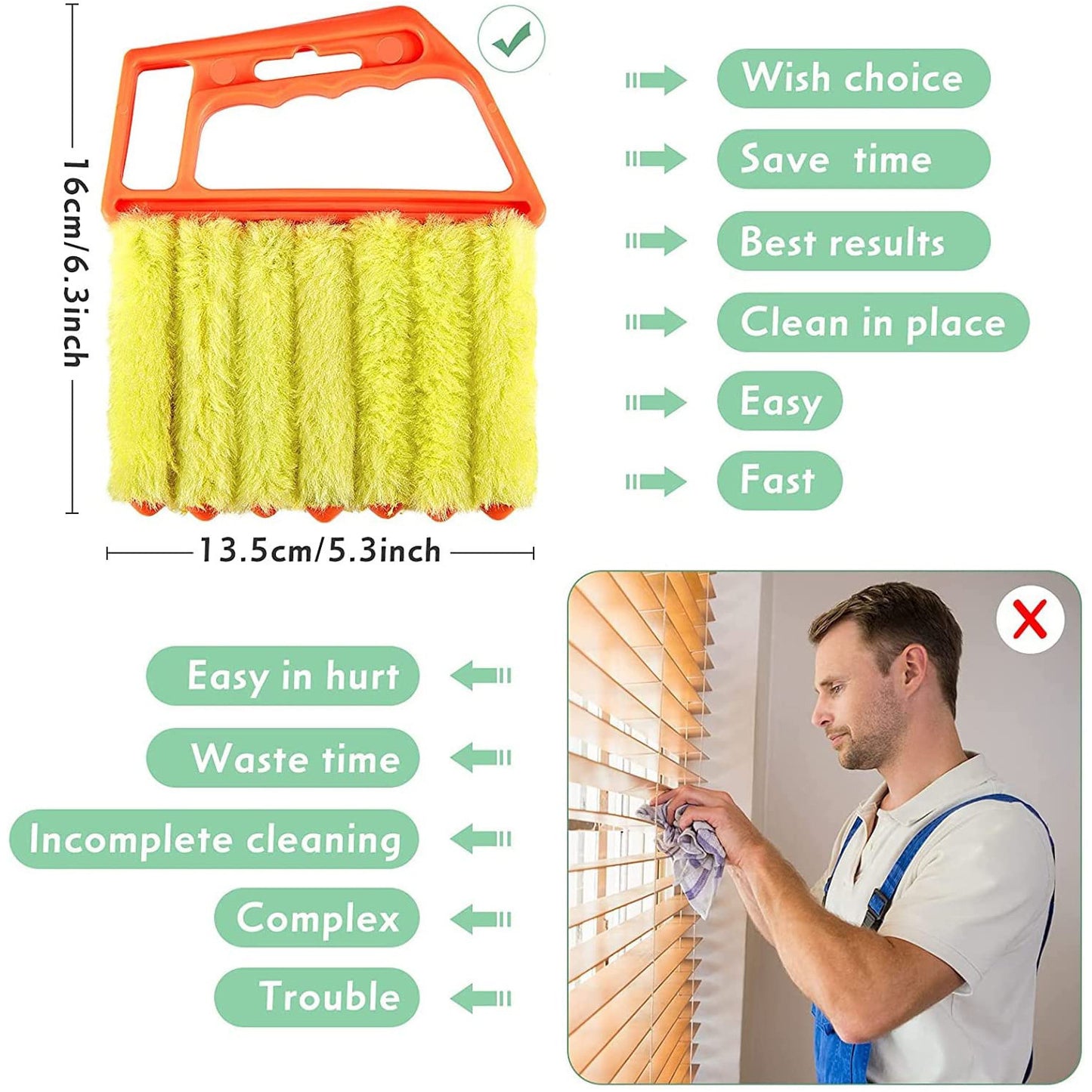 7-Finger Blind Cleaner Duster Tool - Handheld Mini Brush for Window Blinds, Air Conditioner Vents, Fans, and Car Vents (3pcs)