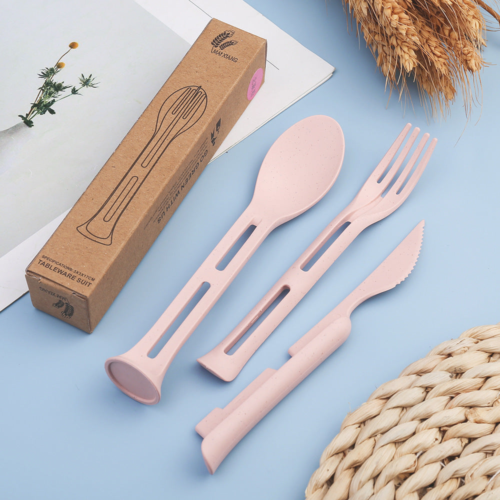 4-Pack Wheat Straw Utensil Sets - Reusable 3-in-1 Travel Cutlery Eco-Friendly, BPA-Free Flatware for Camping, Picnics & Kids (4 Colors)