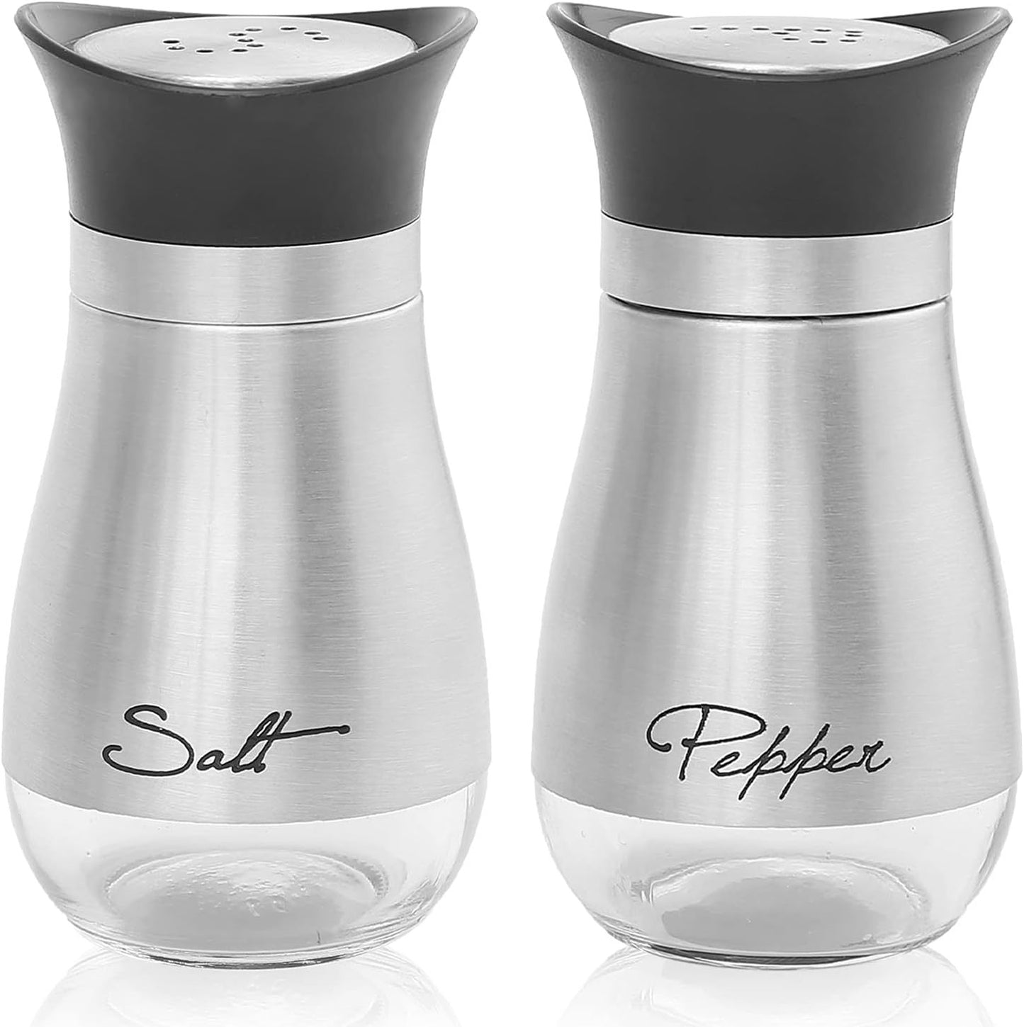 Stainless Steel Salt and Pepper Shakers Set – Premium Glass-Bottom Dispensers for Kitchen, BBQ, Camping & Table Use