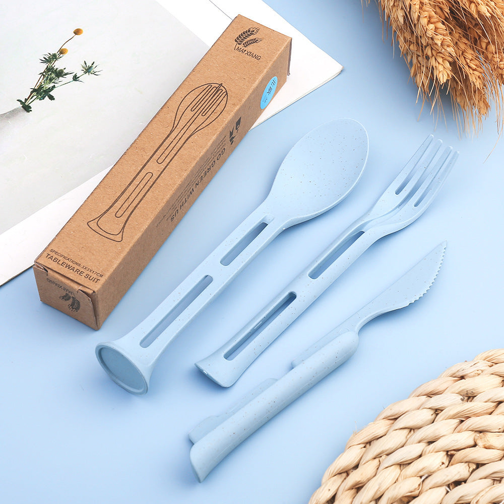4-Pack Wheat Straw Utensil Sets - Reusable 3-in-1 Travel Cutlery Eco-Friendly, BPA-Free Flatware for Camping, Picnics & Kids (4 Colors)