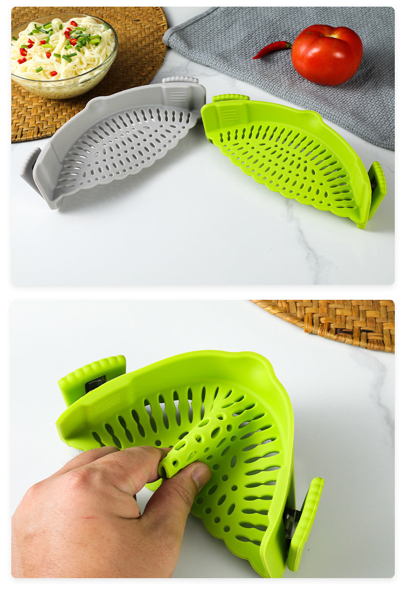 Clip-On Silicone Strainer – Universal Pasta & Vegetable Colander for All Pots/Pans – BPA-Free Kitchen Strainer for Meat, Fruit & More