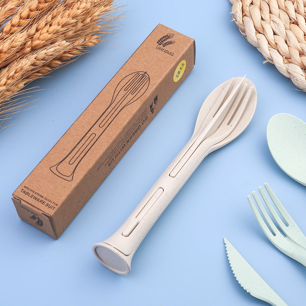 4-Pack Wheat Straw Utensil Sets - Reusable 3-in-1 Travel Cutlery Eco-Friendly, BPA-Free Flatware for Camping, Picnics & Kids (4 Colors)
