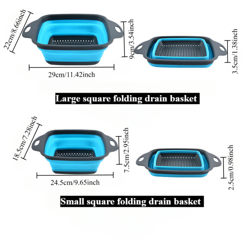 Foldable Silicone Colander Set (2-Size) - Square Kitchen Strainer for Pasta, Fruits & Vegetables