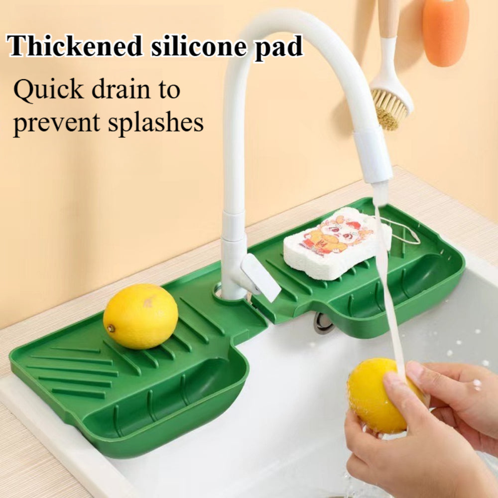 Multi-Functional Silicone Faucet Splash Guard Mat - Water Catcher, Sponge Holder & Sink Organizer for Kitchen & Bathroom