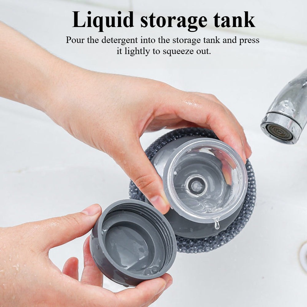 Press-Type Automatic Liquid Dispensing Pot Scrubber – Heavy-Duty Kitchen Cleaning Brush