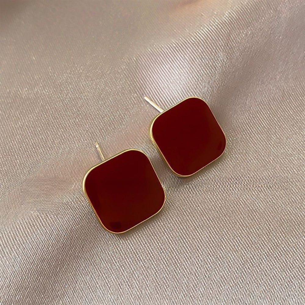 5-Pair Vintage Pearl Earrings Set - S925 Silver Needle Earrings in Wine Red with Advanced Retro Design