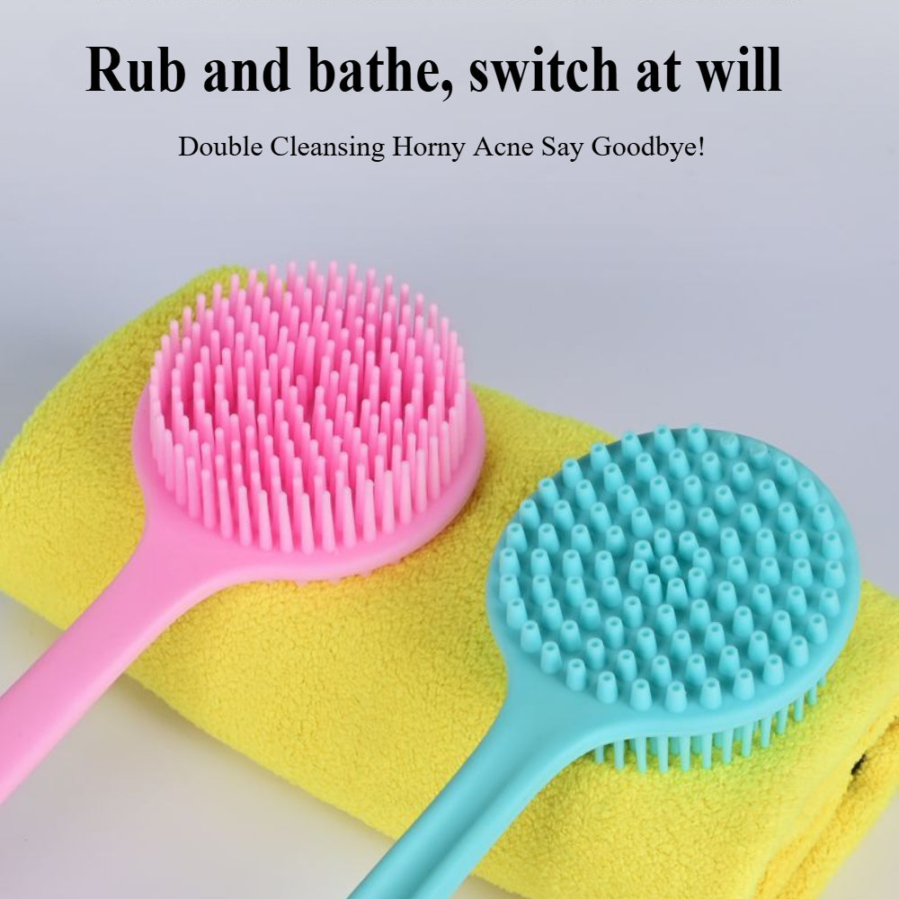 Long Handle Silicone Body Scrubber – Dual-Sided Shower Brush for Exfoliating & Cleansing