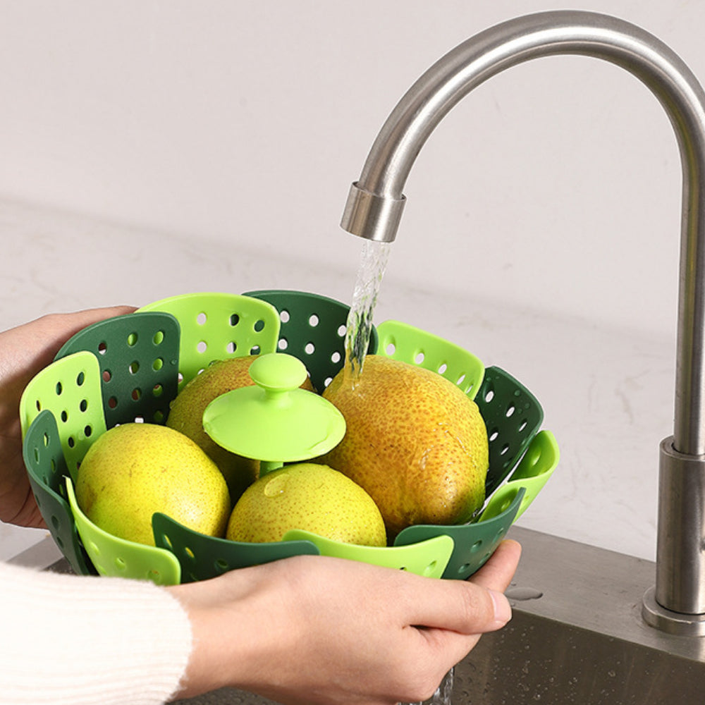 Collapsible Steamer Basket – Silicone, Non-Scratch & Expandable for Pots – Perfect for Veggies, Fish & Seafood