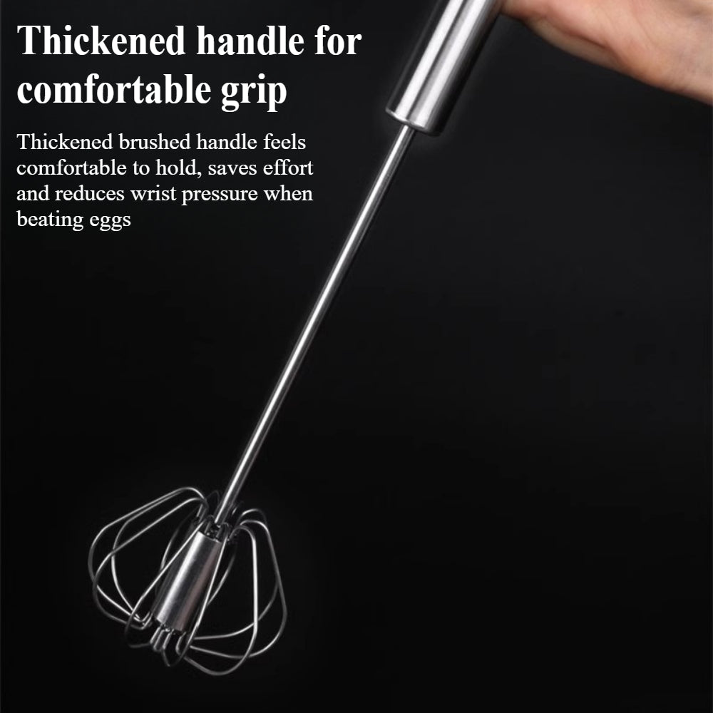 Stainless Steel Hand Push Rotary Whisk – Semi-Automatic Whisk for Mixing, Whipping, Beating, and Stirring, Dishwasher Safe
