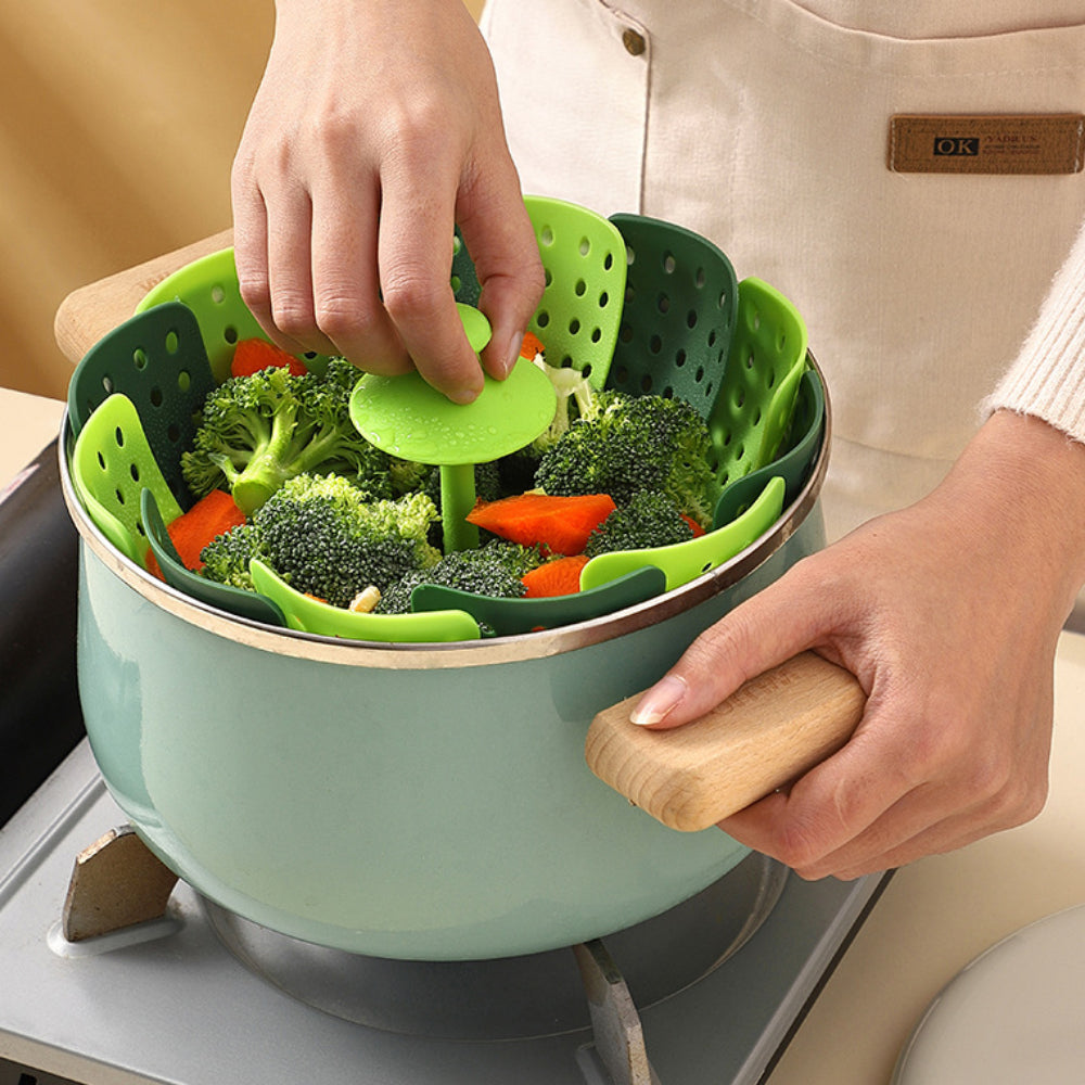 Collapsible Steamer Basket – Silicone, Non-Scratch & Expandable for Pots – Perfect for Veggies, Fish & Seafood