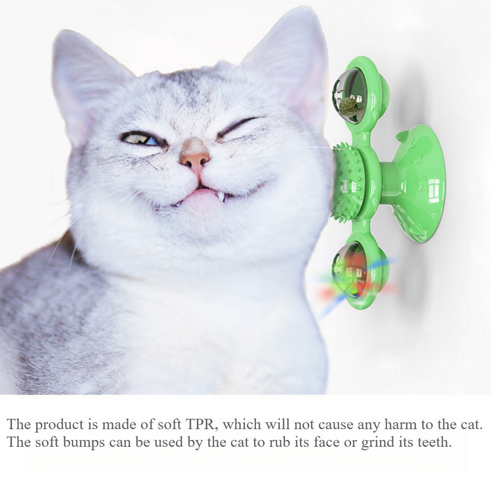 Interactive Windmill Cat Toy with Suction Cup - Rotating Catnip & Light-Up Ball for Dental Health & Mental Stimulation