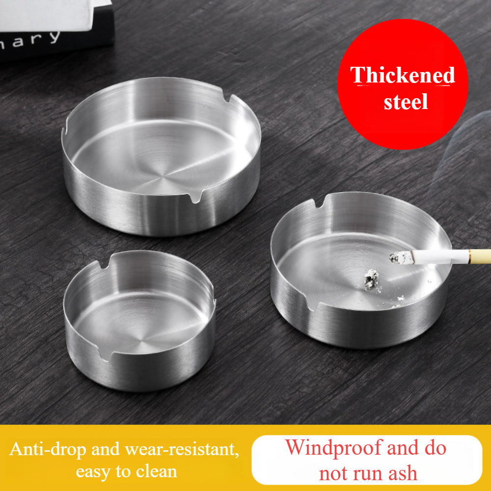 2-Piece Stainless Steel Cigar & Cigarette Ashtray Set – Modern Round Design for Home/Patio