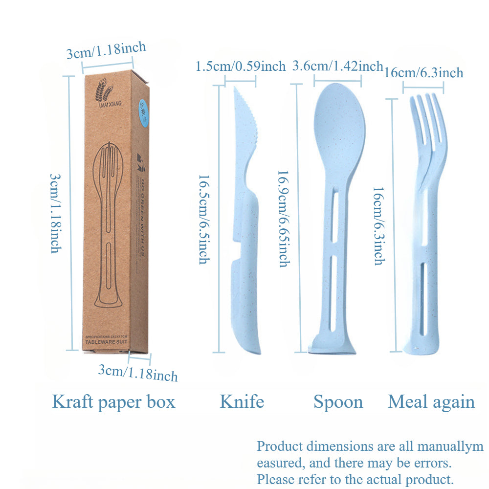 4-Pack Wheat Straw Utensil Sets - Reusable 3-in-1 Travel Cutlery Eco-Friendly, BPA-Free Flatware for Camping, Picnics & Kids (4 Colors)