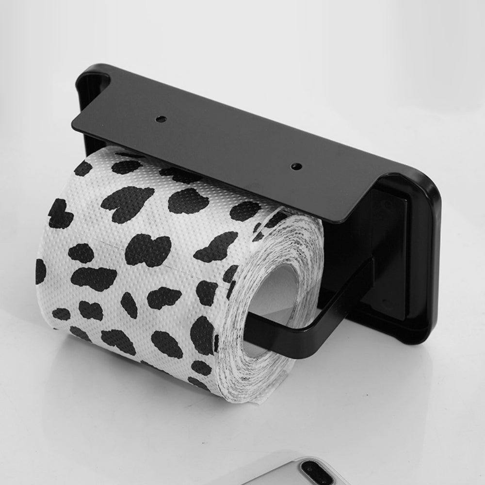 Premium Space-Saving Toilet Paper Holder with Shelf – Wall Mounted (Adhesive/Drill Options), Aluminum Organizer for Tissues
