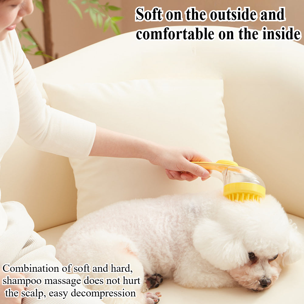 2-in-1 Pet Bath Brush with Shampoo Dispenser - Gentle Massage Scrubber for Dogs & Cats (Long/Short Hair)