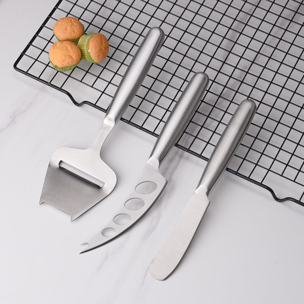 3-Piece Stainless Steel Cheese Knife Set - Professional Cheese Planer & Butter Slicer Kit for Kitchen, Dining, Charcuterie Boards