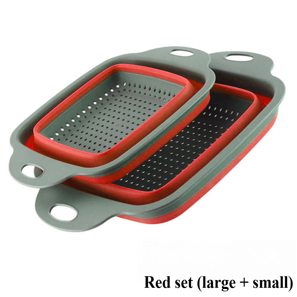 Foldable Silicone Colander Set (2-Size) - Square Kitchen Strainer for Pasta, Fruits & Vegetables