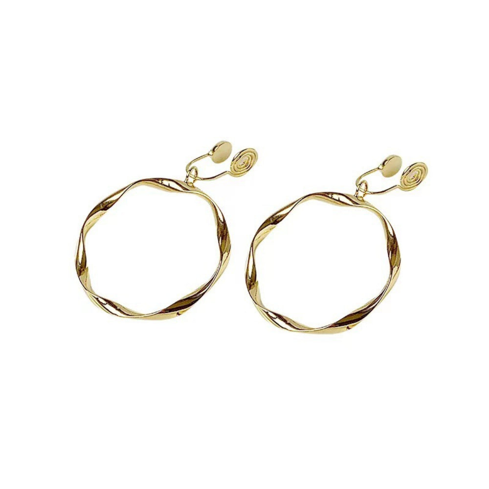 Chic Geometric Earrings Collection -Non-Pierced Clip Hoops & Pierced Studs (2 Pairs Set)