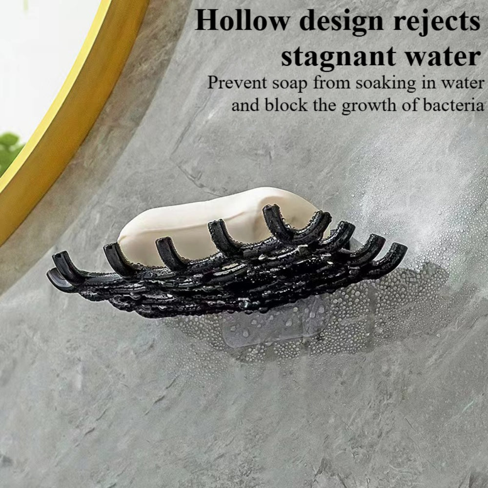 2-Pack Self-Draining Soap Dish for Shower - No Drill Adhesive Wall Mount Soap Holder with Hooks for Bathroom & Kitchen (Black/White)