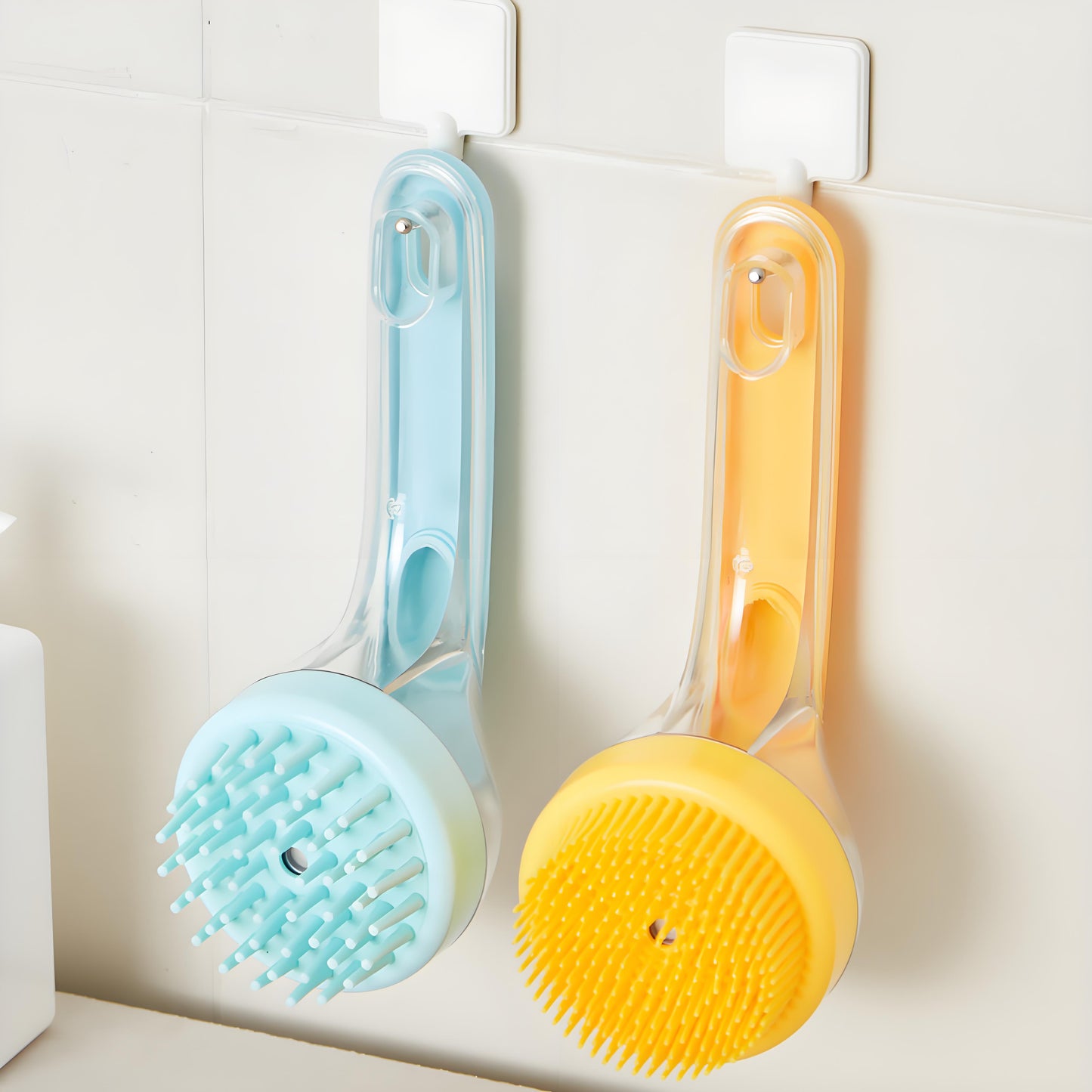 2-in-1 Pet Bath Brush with Shampoo Dispenser - Gentle Massage Scrubber for Dogs & Cats (Long/Short Hair)
