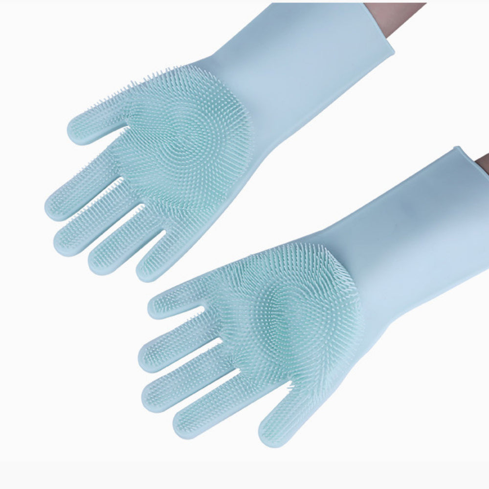 Heat Resistant Silicone Pet Grooming Gloves for Dogs & Cats, Blue