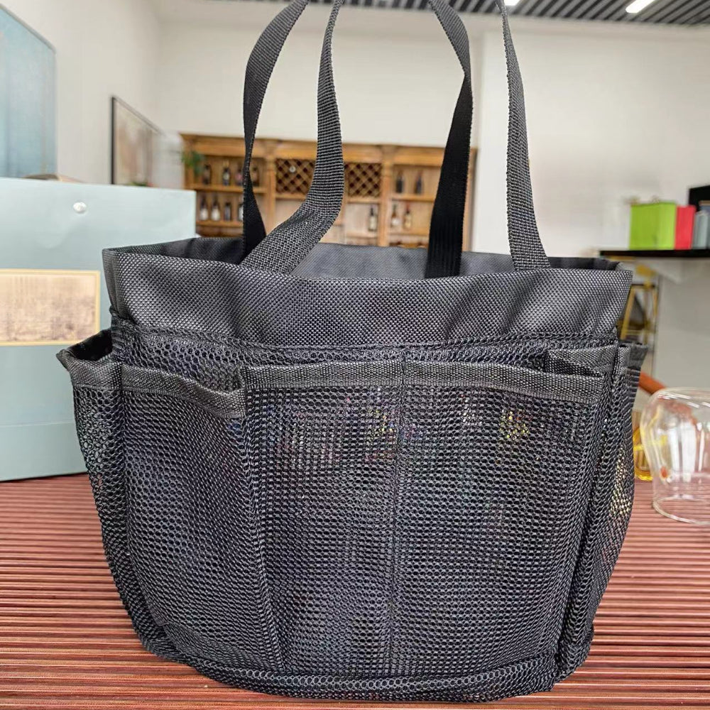 Extra-Large Mesh Shower Caddy - 7-Pocket Hanging Organizer for Dorm, Gym & Travel - Collapsible Quick-Dry Shower Tote Bag