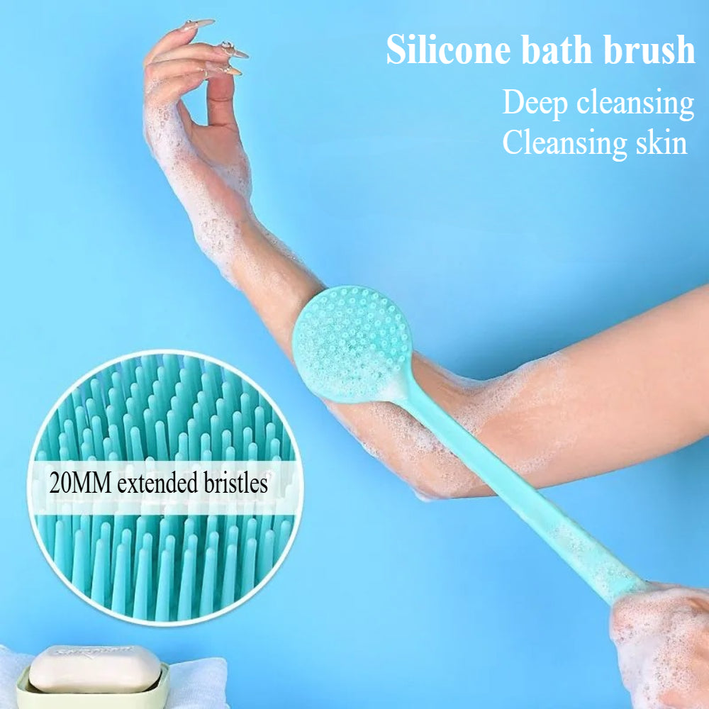 Long Handle Silicone Body Scrubber – Dual-Sided Shower Brush for Exfoliating & Cleansing