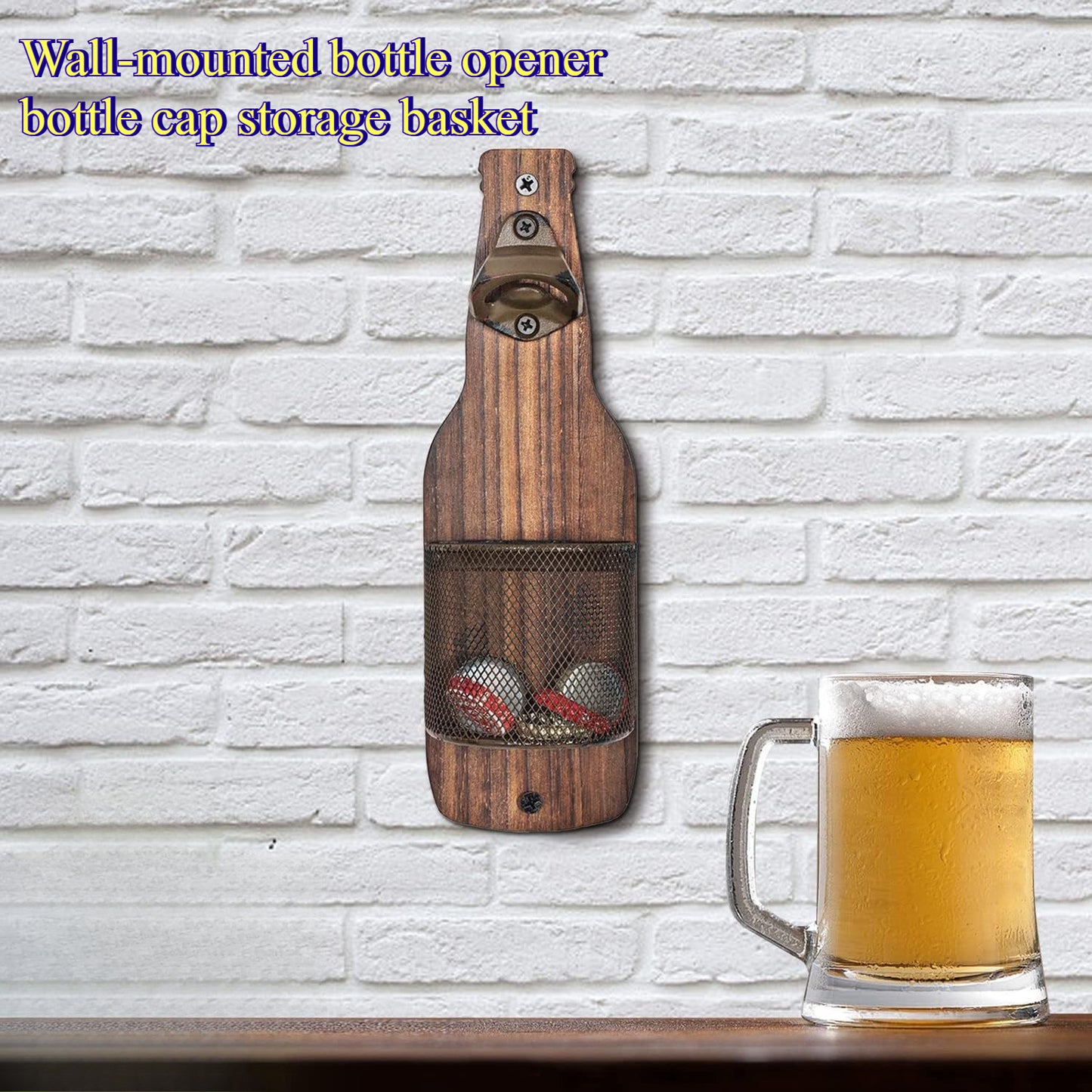 Classic Wooden Bottle Opener with Magnetic Cap Catcher – Vintage-Style Bar Essential