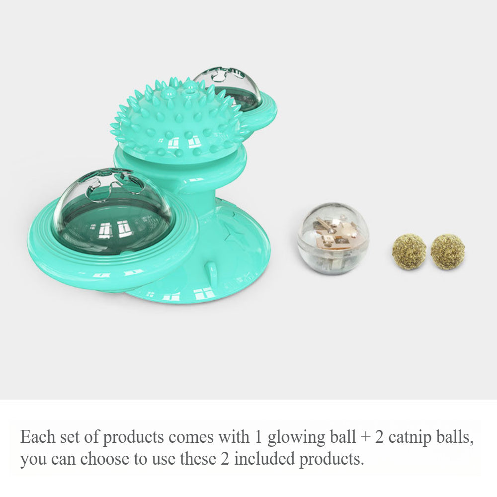 Interactive Windmill Cat Toy with Suction Cup - Rotating Catnip & Light-Up Ball for Dental Health & Mental Stimulation