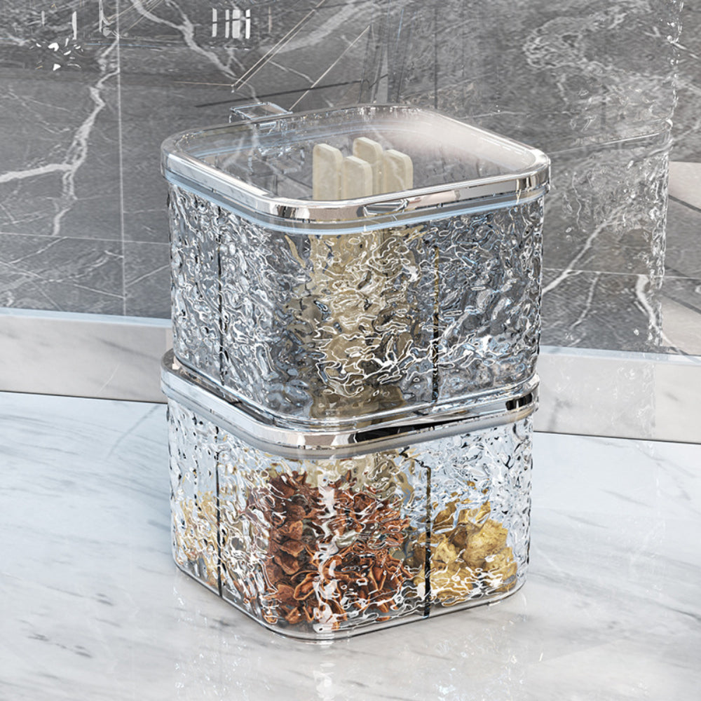 Wave-Pattern 4-in-1 Spice Box with Spoons – Clear Moisture-Proof Kitchen & Camping Organizer